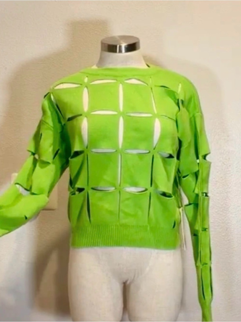 Women's Cutout Crewneck Sweater — Lime Green